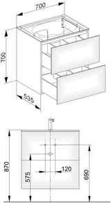 KEUCO Edition 11 Waschtischunterbau 700 mm, 2 Auszüge, anthrazit/Glas anthrazit, ohne Griff