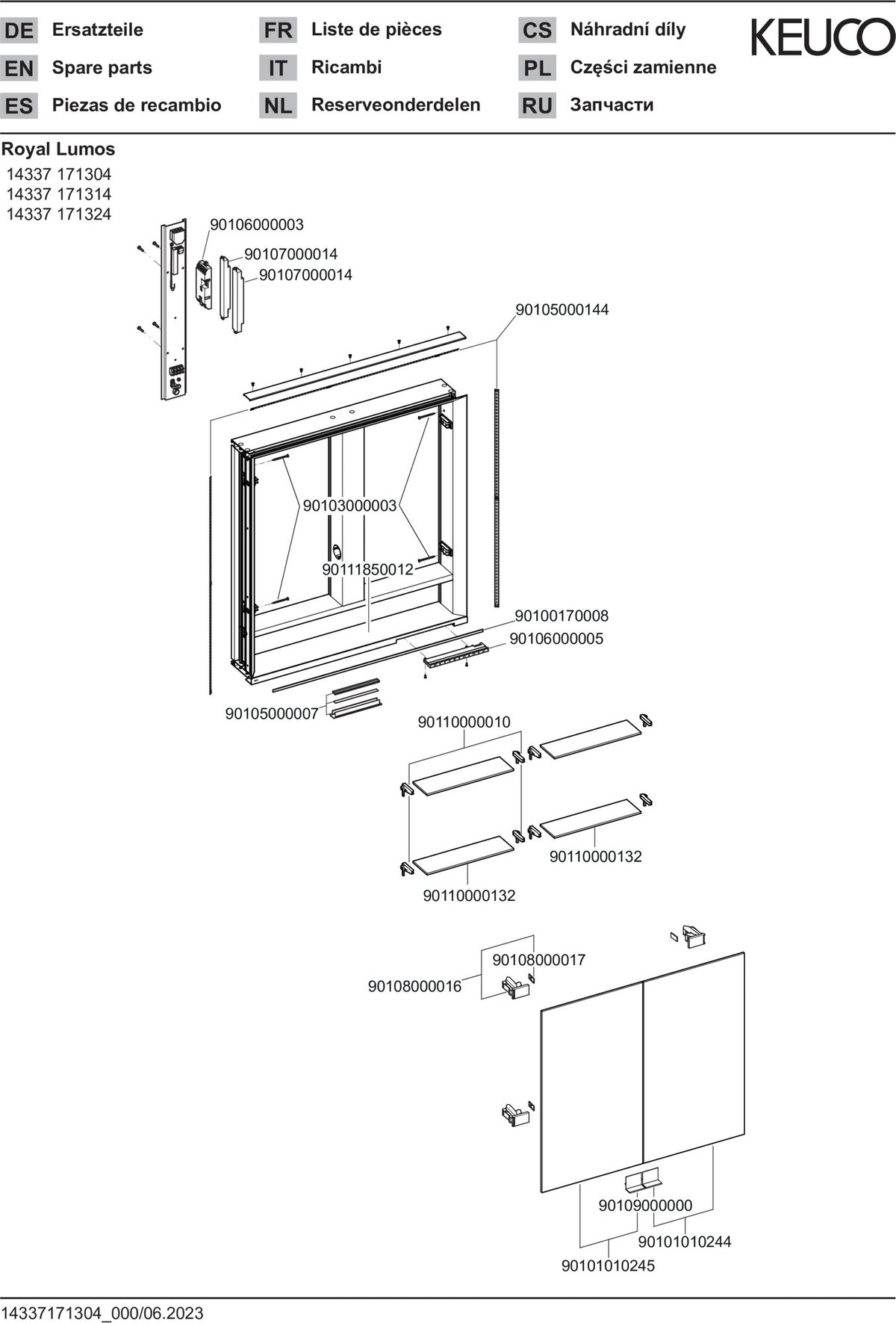KEUCO Royal Lumos Spiegelschrank Wandeinbau 700 x 735 x 130 mm silber-eloxiert mit Ablagefach