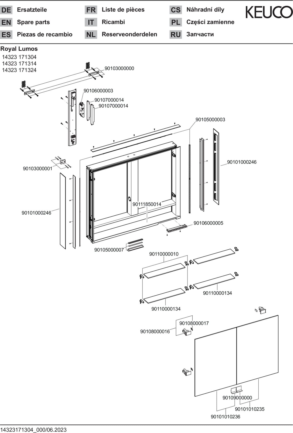 KEUCO Royal Lumos Spiegelschrank 900 mm silber-eloxiert mit Ablagefach – Wandvorbau