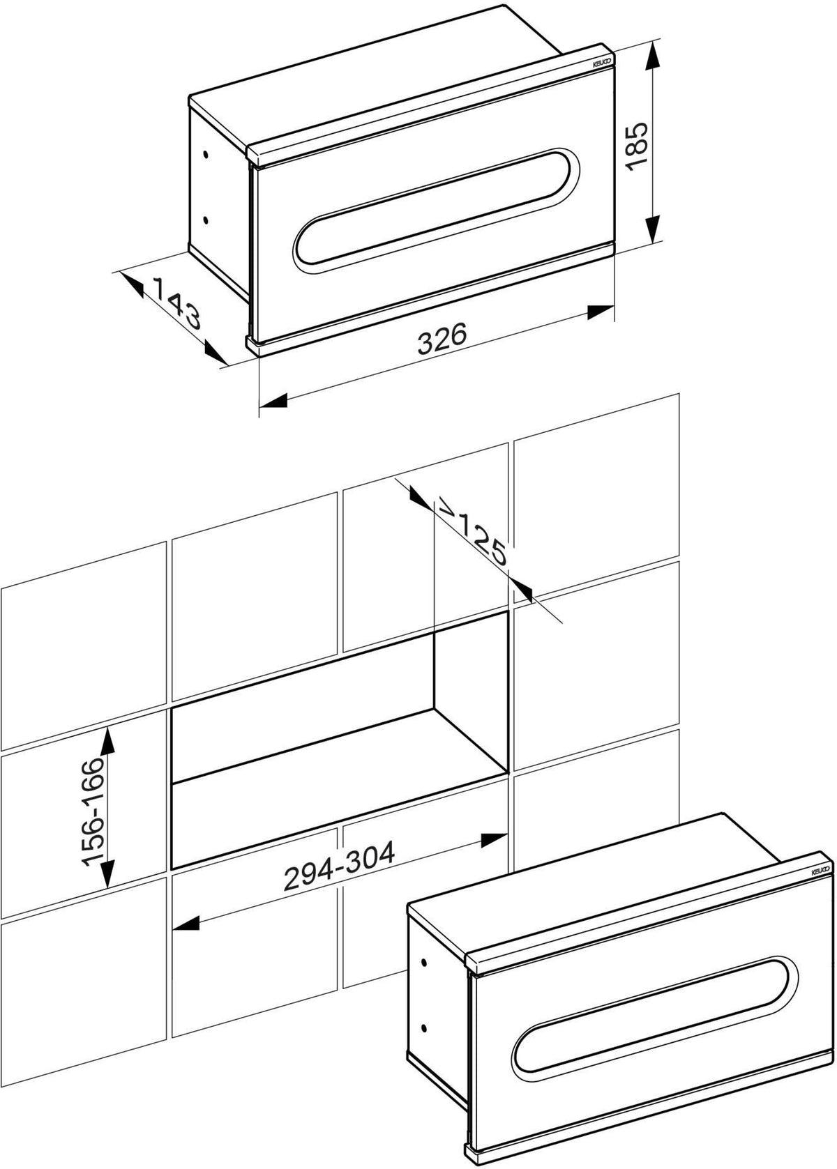 KEUCO Plan Integral Papierhandtuchspender 326 mm – verchromt/silber, Wandmontage, Z-Faltung