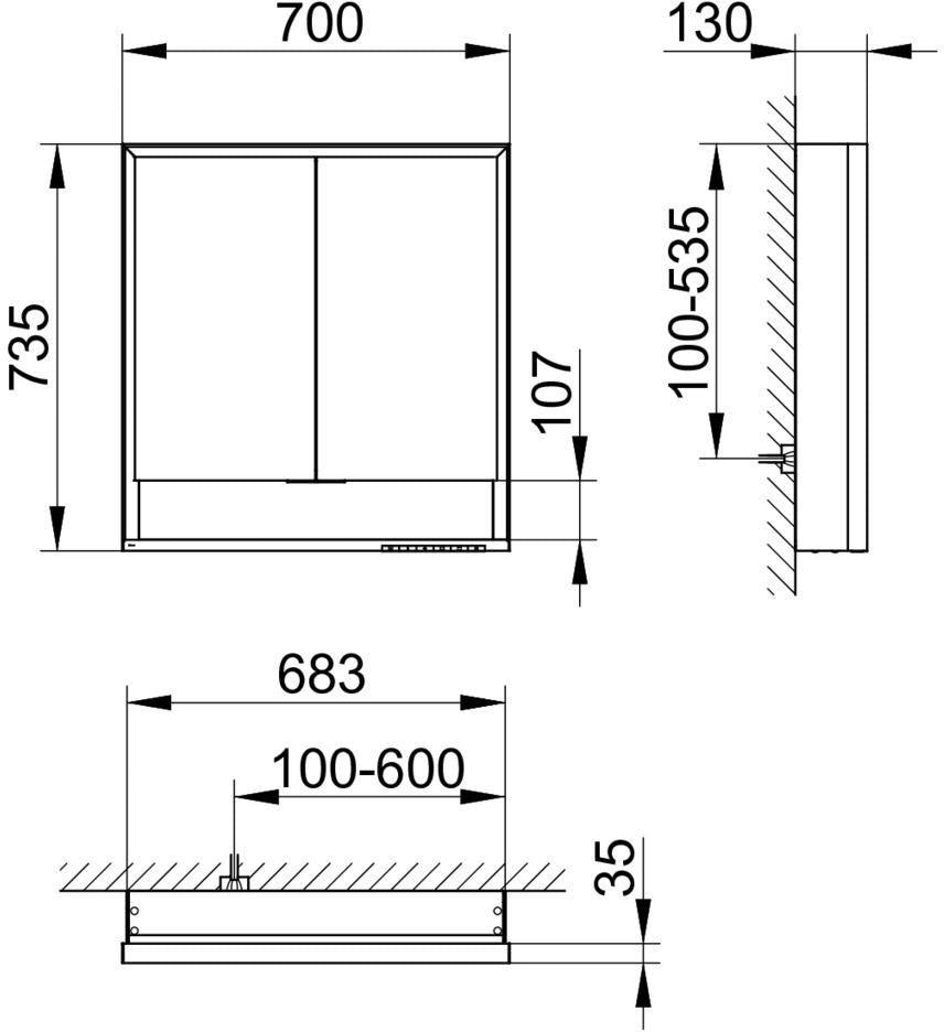 KEUCO Royal Lumos Spiegelschrank 700 mm silber-eloxiert mit Ablagefach – Wandvorbau