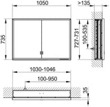 KEUCO Royal Lumos Spiegelschrank 1050 mm mit Beleuchtung und Ablagefach, silber-eloxiert