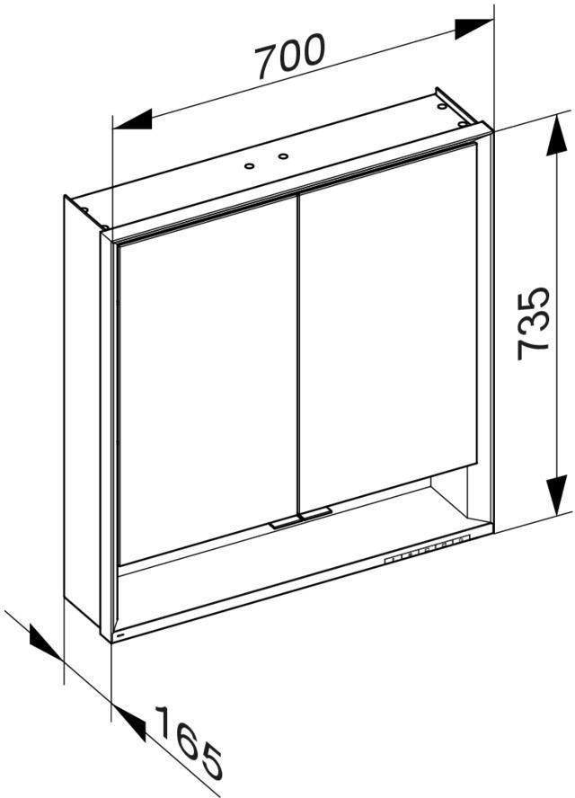 KEUCO Royal Lumos Spiegelschrank 700 mm mit Beleuchtung und Ablagefach, silber-eloxiert