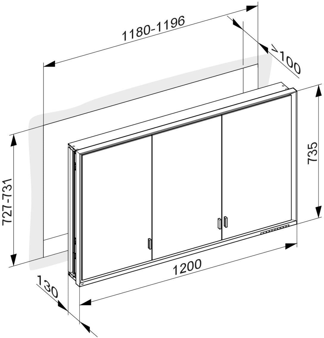 KEUCO Royal Lumos Spiegelschrank Wandeinbau 1200x735x130 mm silber-eloxiert mit Ablagefach