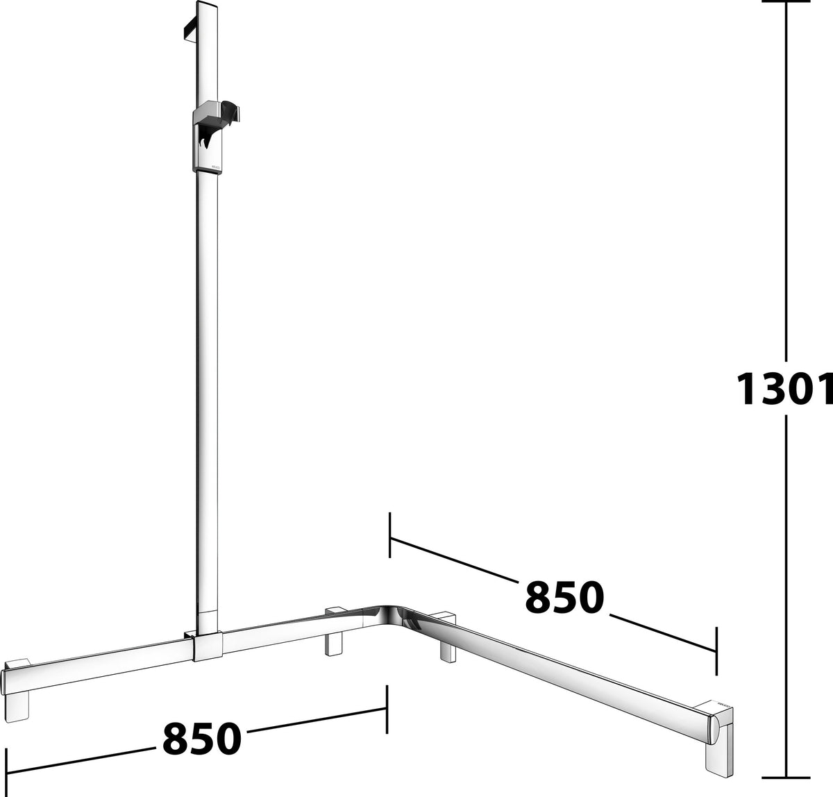 KEUCO AXESS Duschhandlauf 850 mm rechts mit Brausestange, silber-eloxiert