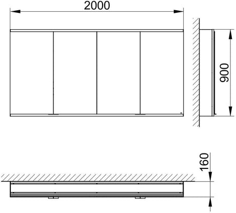 KEUCO Royal Modular 2.0 Spiegelschrank 2000 mm, 4 Türen, unbeleuchtet, silber-eloxiert