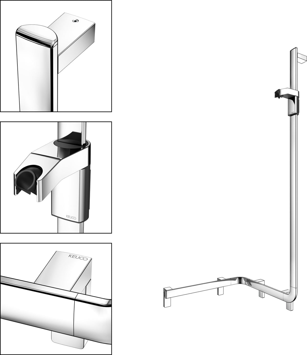 KEUCO AXESS Duschhandlauf 550/531/1301 mm mit Brausestange rechts, silber-eloxiert