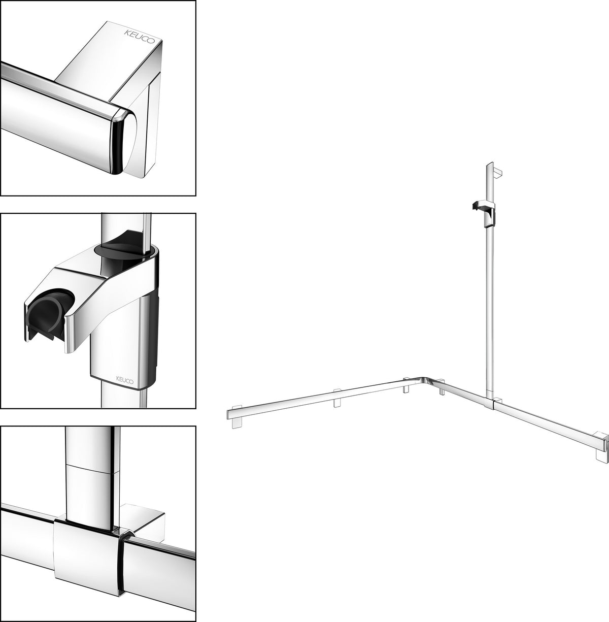 KEUCO AXESS Duschhandlauf 850 mm rechts mit Brausestange, silber-eloxiert