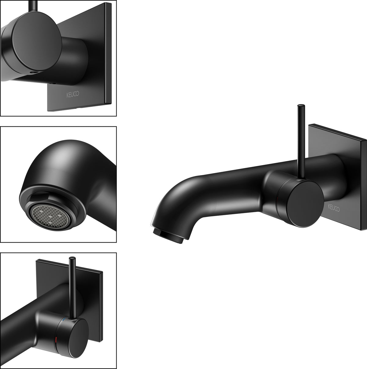 KEUCO IXMO Pure Einhebel-Waschtischmischer Unterputz, eckig, Ausladung 165 mm, schwarz matt