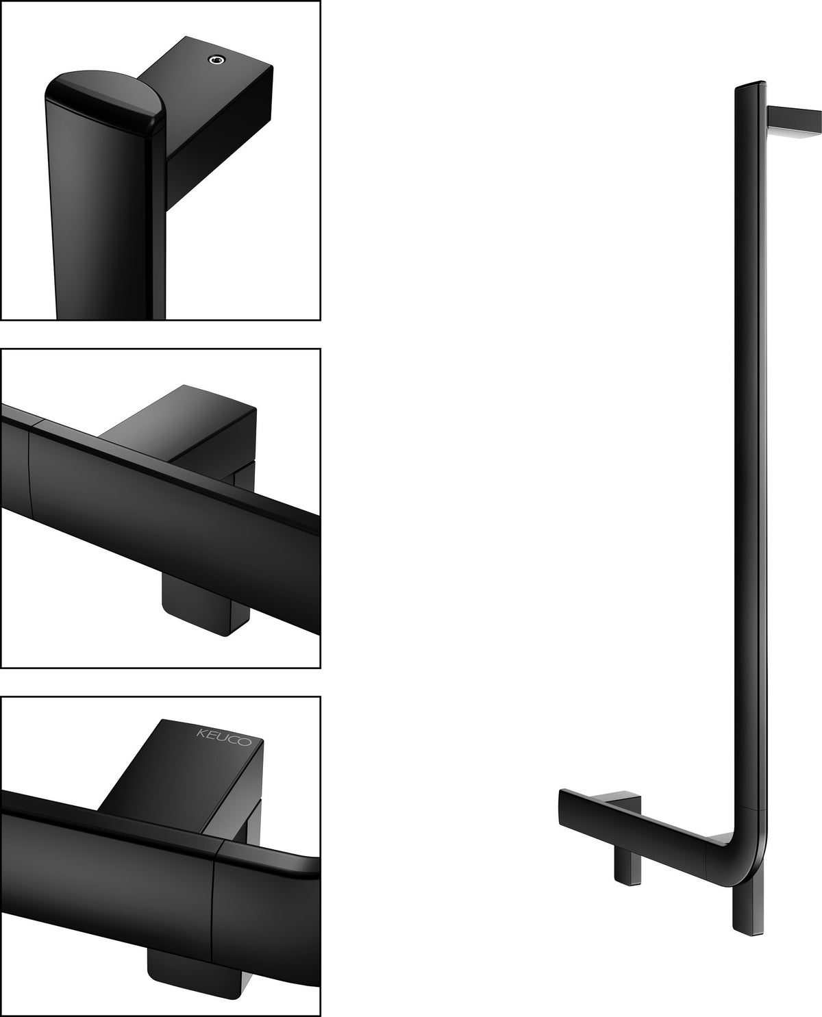 KEUCO AXESS Winkelgriff 90° rechts 400x800 mm silber-eloxiert – Barrierefreier Haltegriff