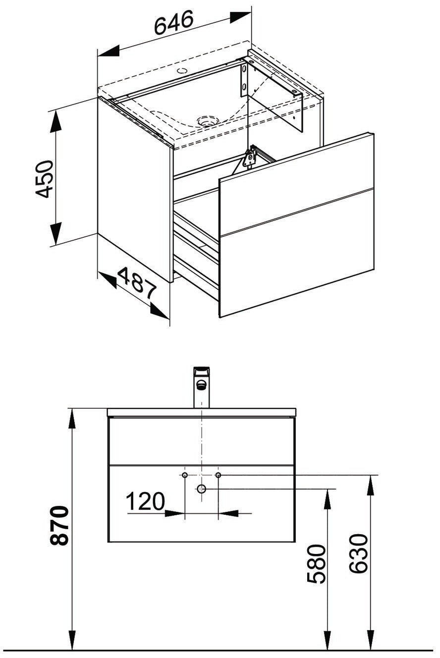 KEUCO Royal Reflex Waschtischunterbau 646 mm, 1 Auszug, anthrazit/anthrazit
