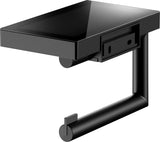 KEUCO REVA Toilettenpapierhalter mit Glas-Ablage in schwarz matt – Wandmontage, Metall
