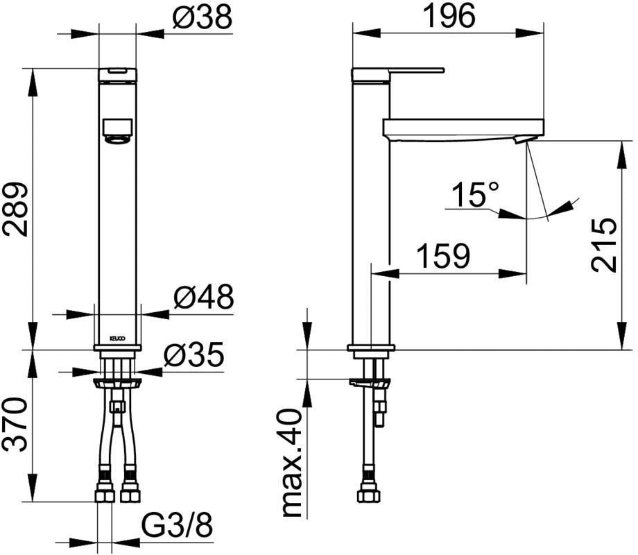 KEUCO IXMO Pure Einhebel-Waschtischmischer 210 mm ohne Ablaufgarnitur, verchromt