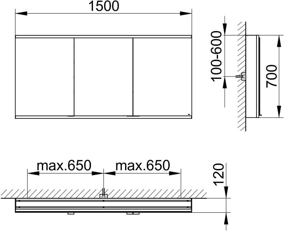 KEUCO Royal Modular 2.0 Spiegelschrank 900 mm, 3 Türen, LED Ober- und Unterbeleuchtung, silber-eloxiert