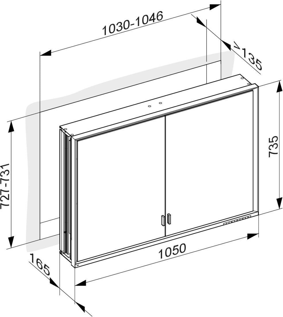 KEUCO Royal Lumos Spiegelschrank 1050 mm mit Beleuchtung und Ablagefach, silber-eloxiert
