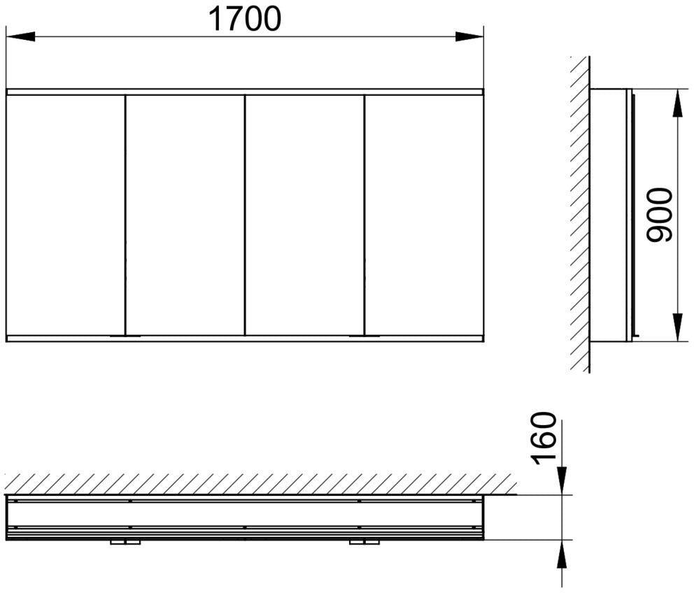 KEUCO Royal Modular 2.0 Spiegelschrank 1700 mm, unbeleuchtet, silber-eloxiert, 4 Türen, Wandvorbau