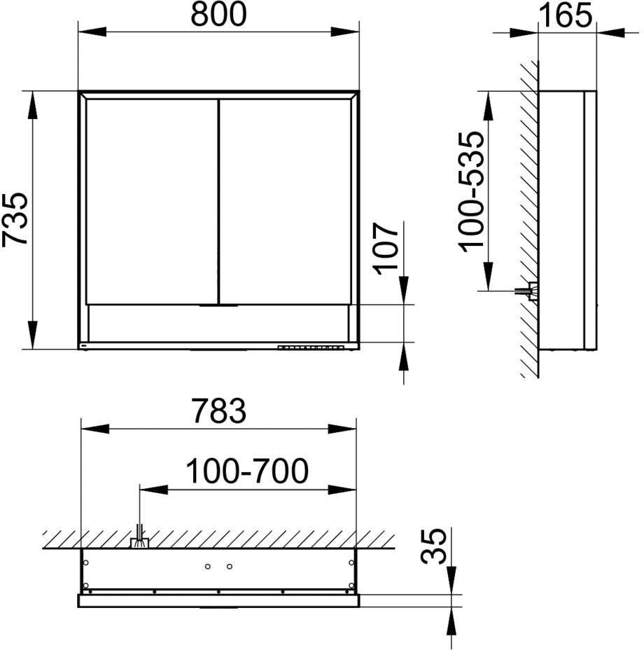 KEUCO Royal Lumos Spiegelschrank 800 mm mit LED-Beleuchtung und Ablagefach, silber-eloxiert