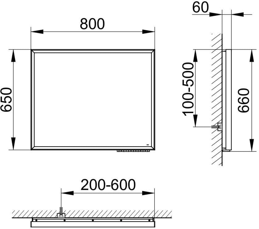 KEUCO Royal Lumos Lichtspiegel mit Spiegelheizung, 700 x 650 mm, schwarz-eloxiert