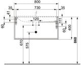 KEUCO X-Line Waschtischunterbau 800 mm, 1 Auszug, anthrazit/Glas anthrazit – mit Inneneinteilung