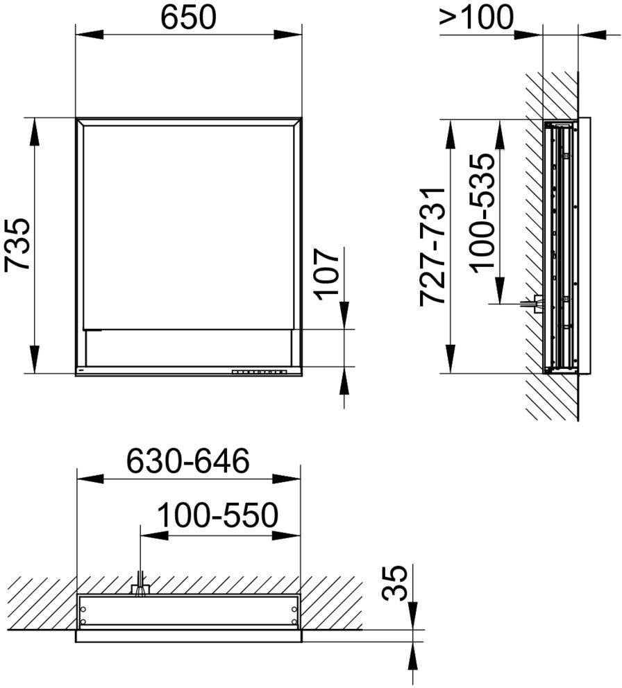 KEUCO Royal Lumos Spiegelschrank 650 mm, Wandeinbau, Anschlag rechts, silber-eloxiert