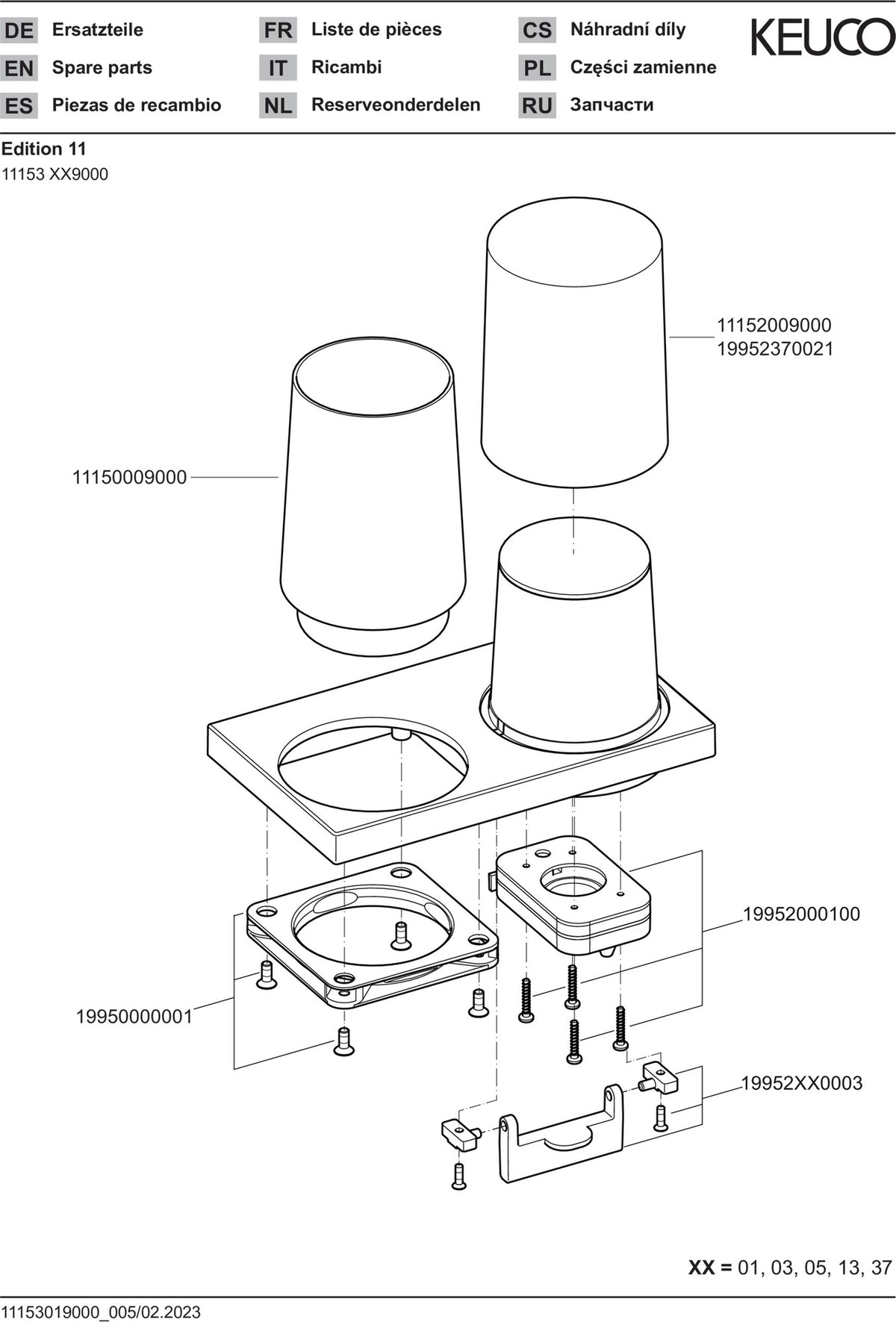 KEUCO Edition 11 Doppelhalter mit Lotionspender, Echtkristall-Glas, verchromt, Wandmontage