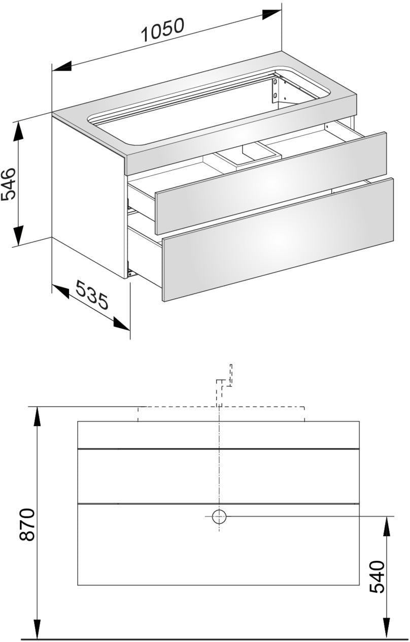 KEUCO Edition 400 Waschtischunterbau 1050 mm anthrazit Glas – 2 Auszüge, Push-Open