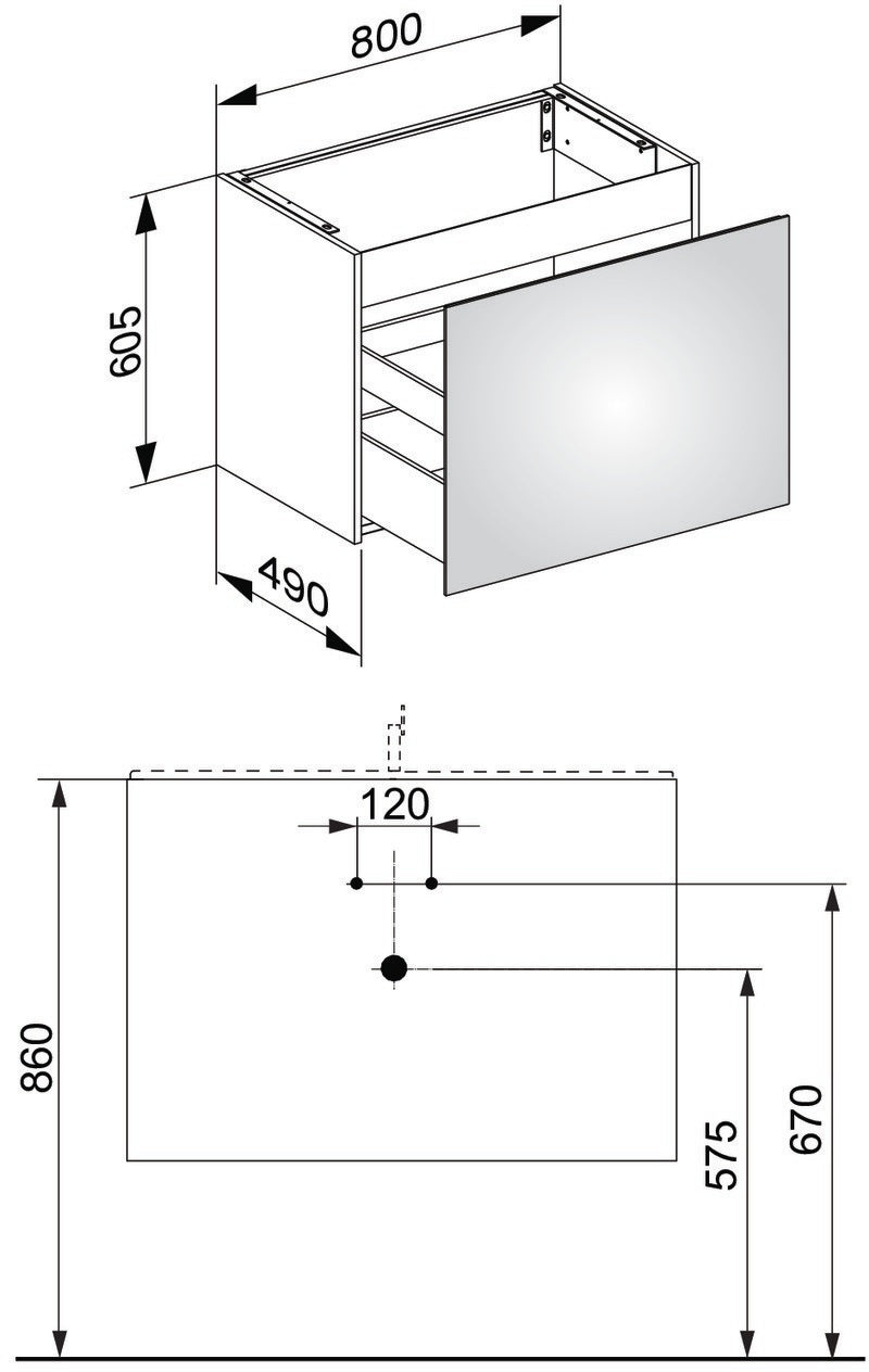 KEUCO X-Line Waschtischunterbau 800 mm anthrazit/Glas mit Auszug und Innenschublade