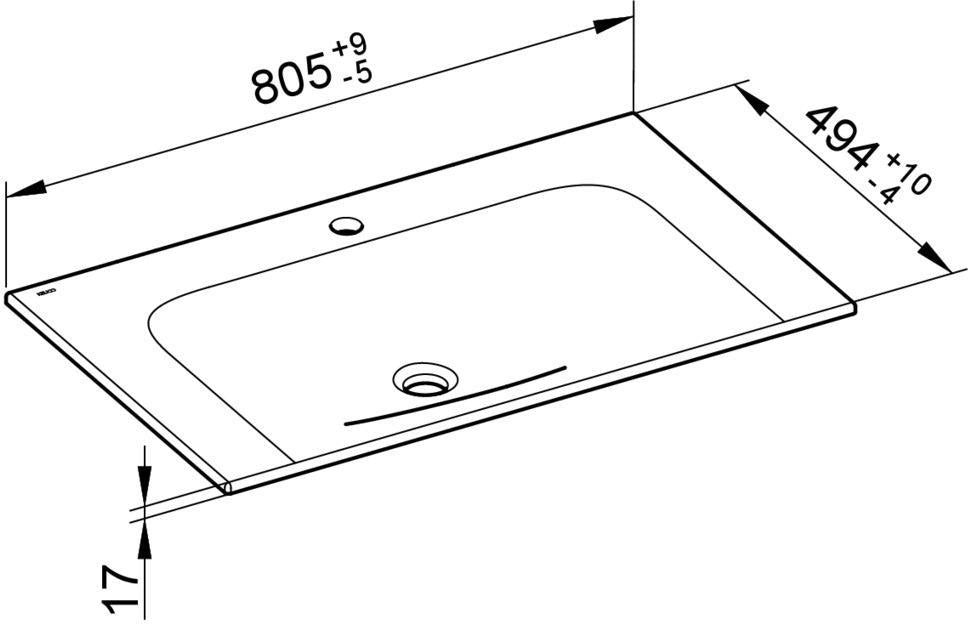 KEUCO X-Line Keramik-Waschtisch 805 mm ohne Hahnlochbohrung – weiß, CleanPlus
