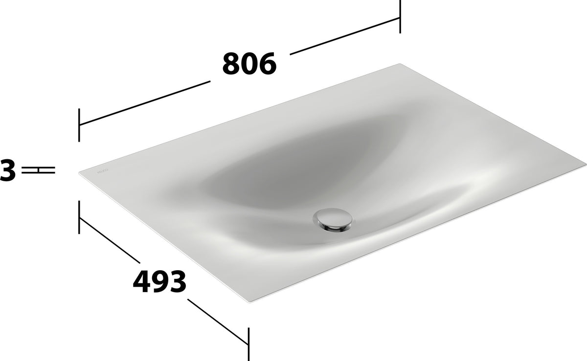 KEUCO Edition 11 Art Emaille-Waschtisch 806 mm mit 1-Loch-Bohrung in Weiß