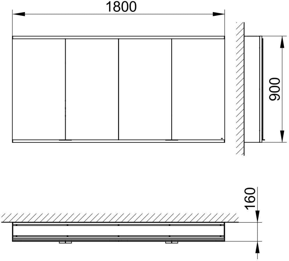 KEUCO Royal Modular 2.0 Spiegelschrank 1800 mm, unbeleuchtet, 4 Türen, silber-eloxiert