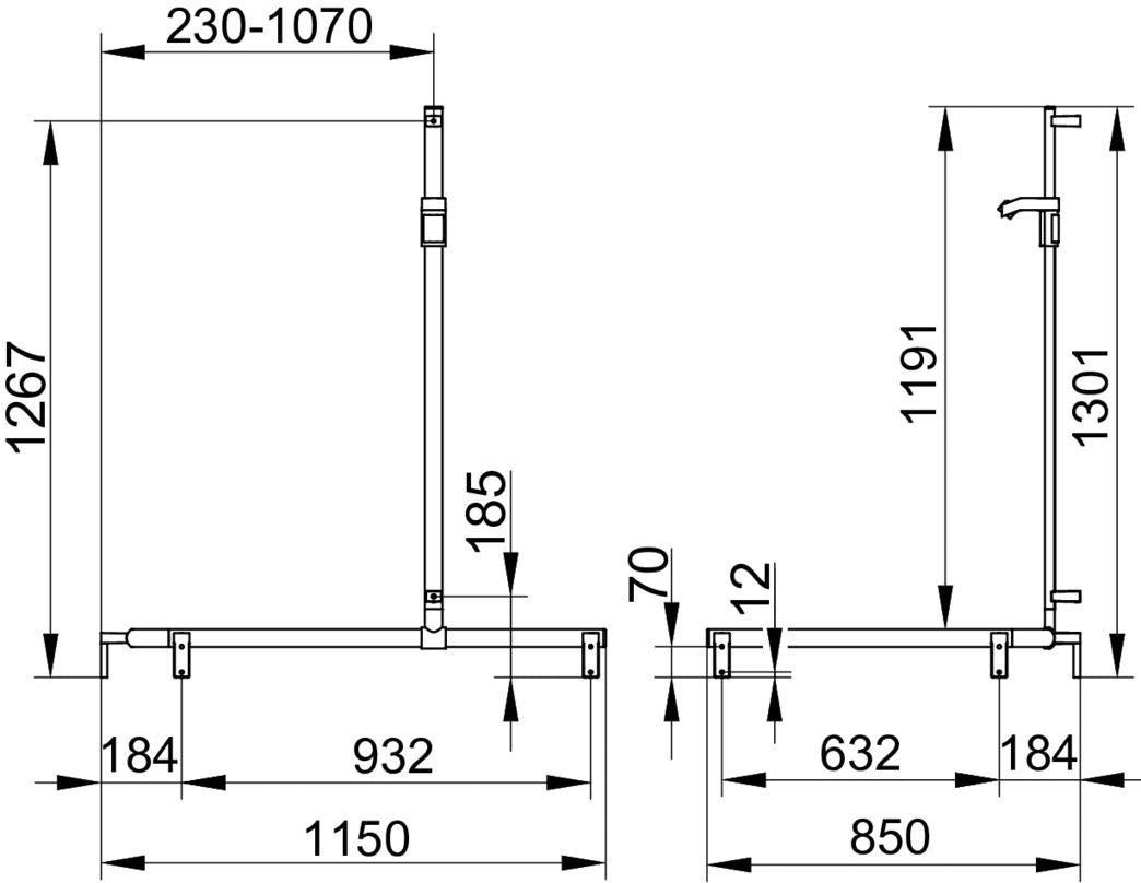 KEUCO AXESS Duschhandlauf 850 mm rechts mit Brausestange, silber-eloxiert