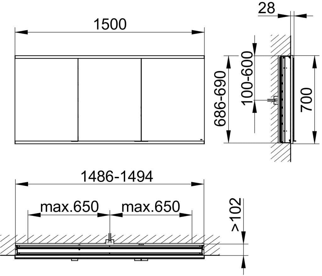 KEUCO Royal Modular 2.0 Spiegelschrank beleuchtet 900 mm Wandeinbau silber-eloxiert