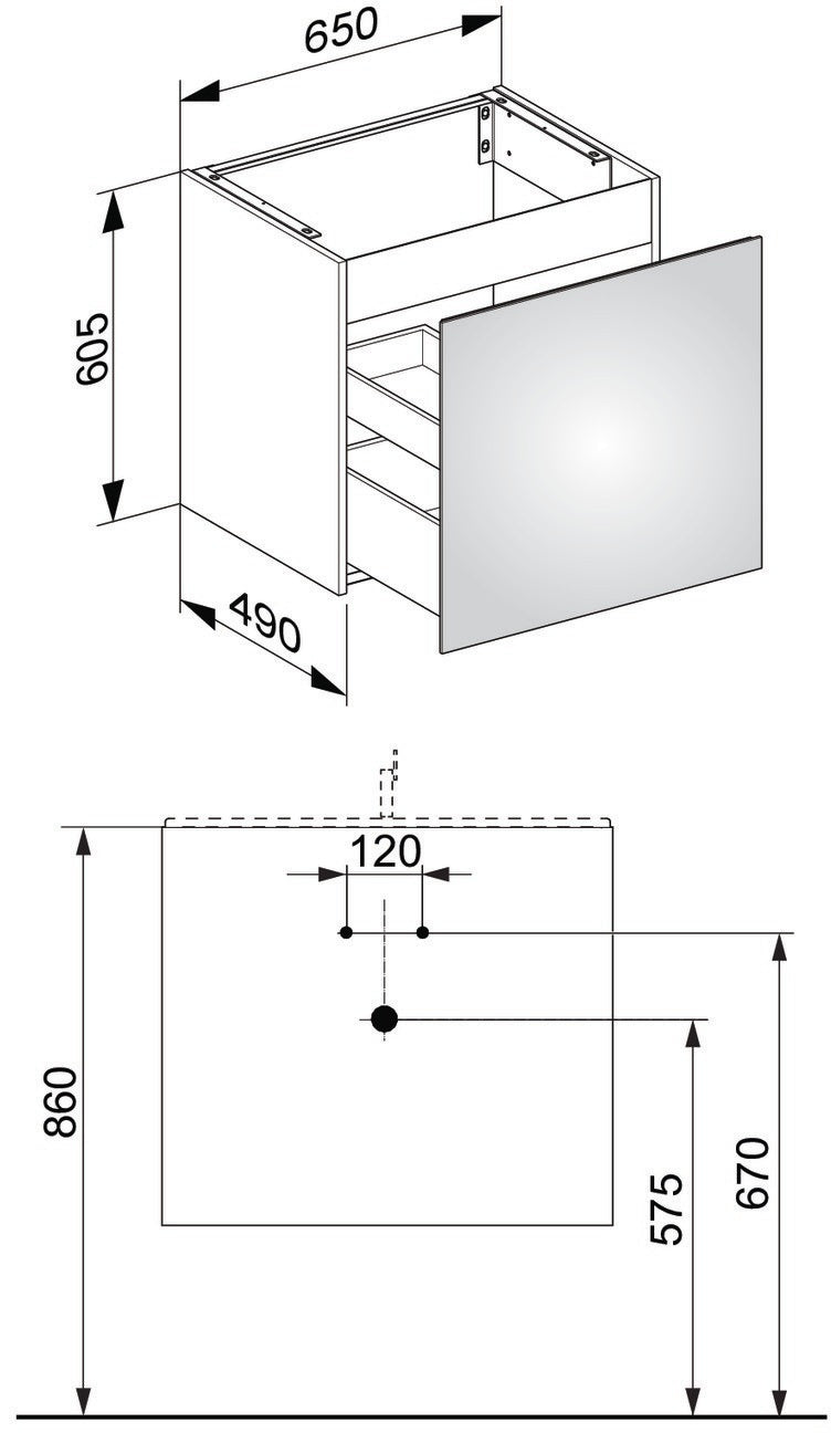 KEUCO X-Line Waschtischunterbau 650 mm, 1 Auszug, anthrazit/Glas anthrazit – mit Innenschublade