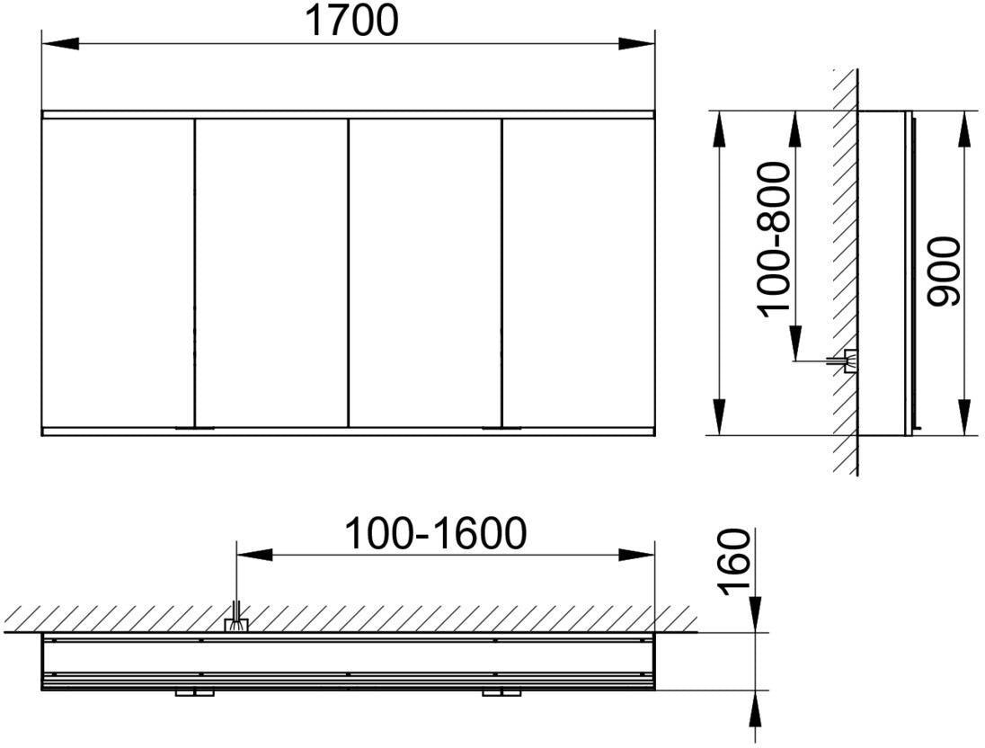 KEUCO Royal Modular 2.0 Spiegelschrank beleuchtet 1700 mm Wandeinbau silber-eloxiert