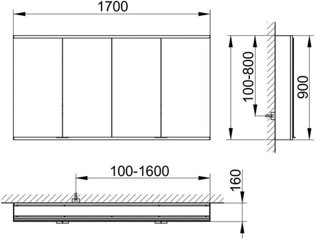 KEUCO Royal Modular 2.0 Spiegelschrank beleuchtet 1700 mm Wandeinbau silber-eloxiert