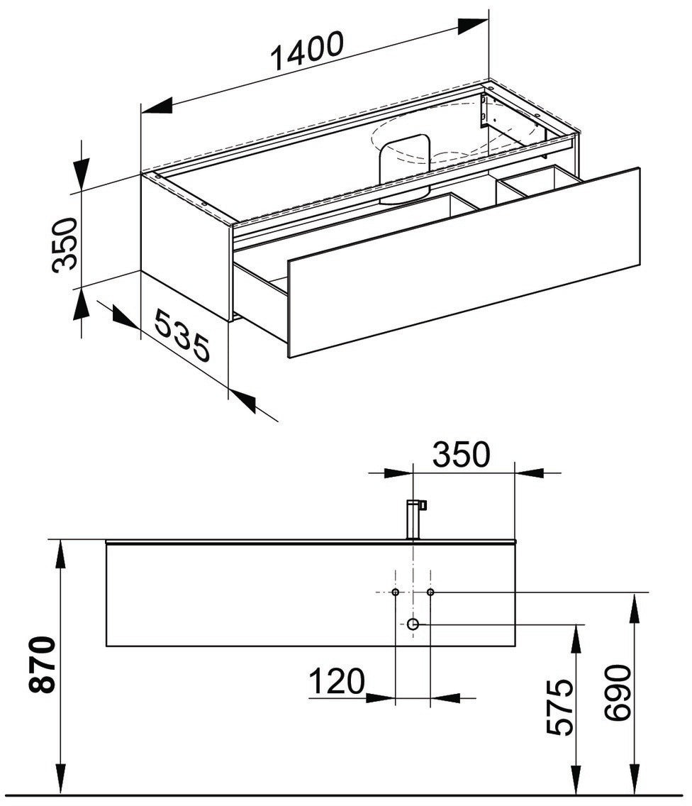 KEUCO Edition 11 Waschtischunterbau 1400 mm anthrazit Glas ESG Push-Open