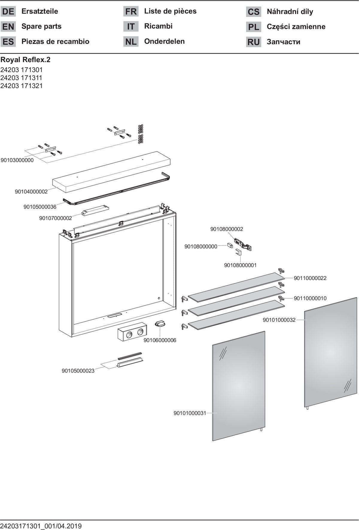 KEUCO Royal Reflex.2 Spiegelschrank 800 mm silber-eloxiert mit LED-Beleuchtung und 2 Drehtüren
