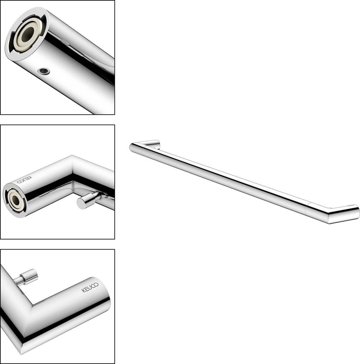 KEUCO REVA Badetuchhalter 600 mm verchromt mit integriertem Haken – Wandmontage