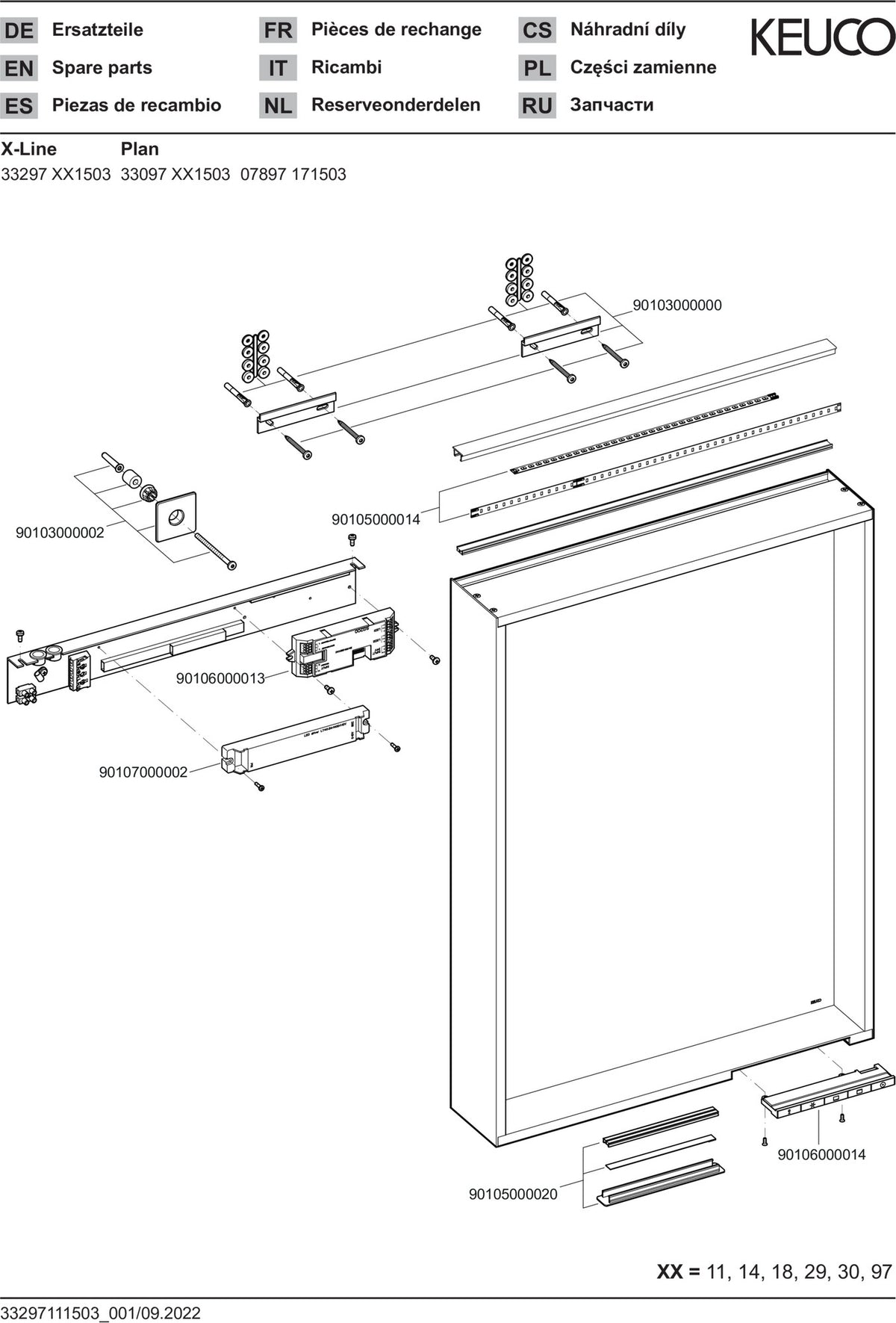 KEUCO Lichtspiegel Plan 07897 – LED-Spiegel mit Touch-Sensorik, 460 x 850 mm, silber-eloxiert