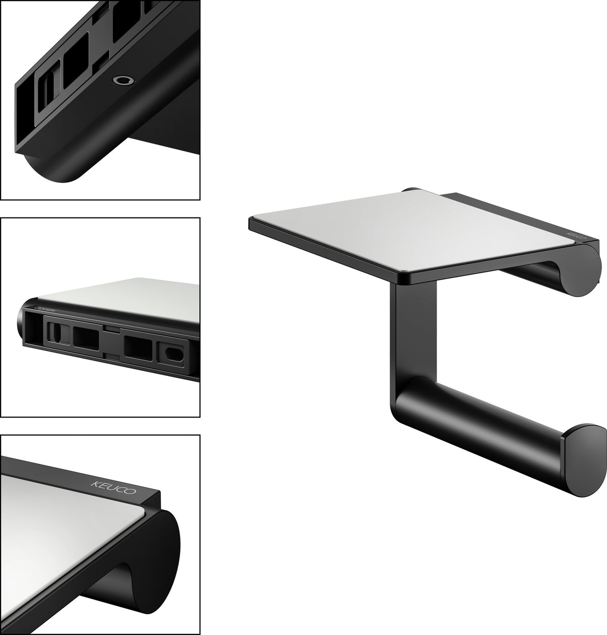 KEUCO Plan Toilettenpapierhalter mit Ablage, verchromt – Wandmontage, Metall