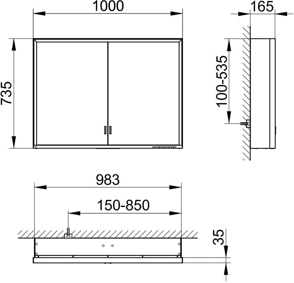 KEUCO Royal Lumos Spiegelschrank 1000 mm, LED-Beleuchtung, silber-eloxiert, 2 Türen