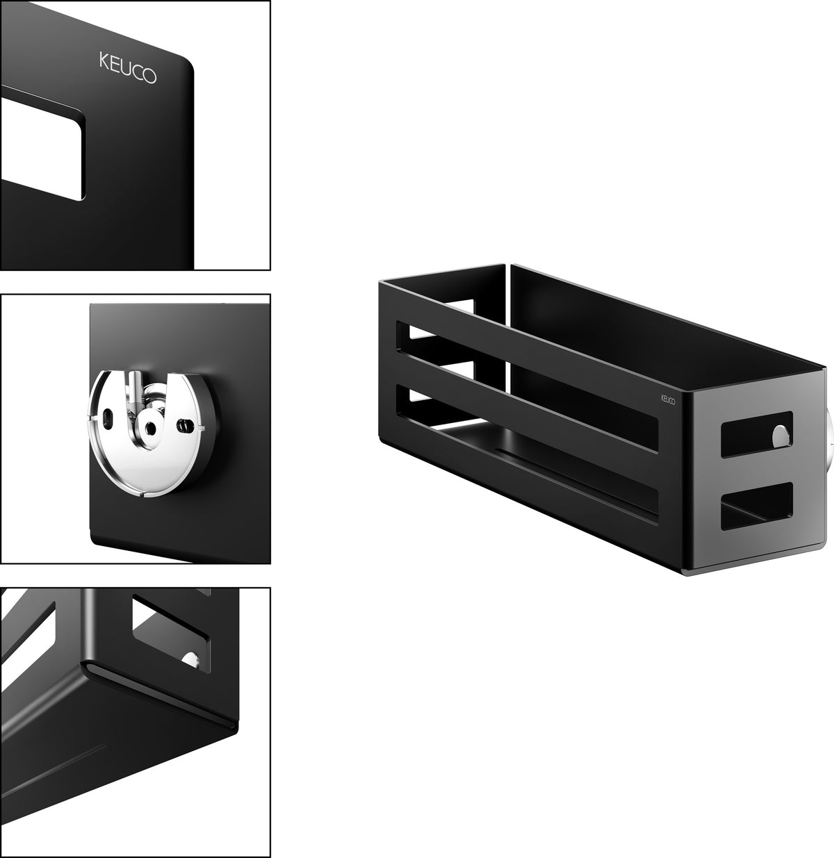 KEUCO Seifenkorb 24954, 320 x 93 x 90 mm, schwarz matt, Aluminium, mit Ablaufschlitzen