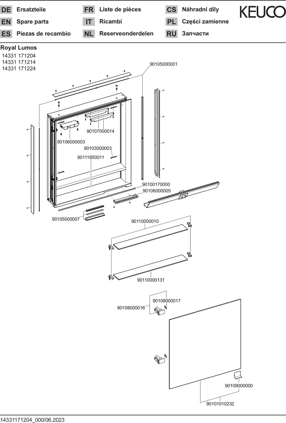 KEUCO Royal Lumos Spiegelschrank 650 mm, Wandeinbau, Anschlag rechts, silber-eloxiert