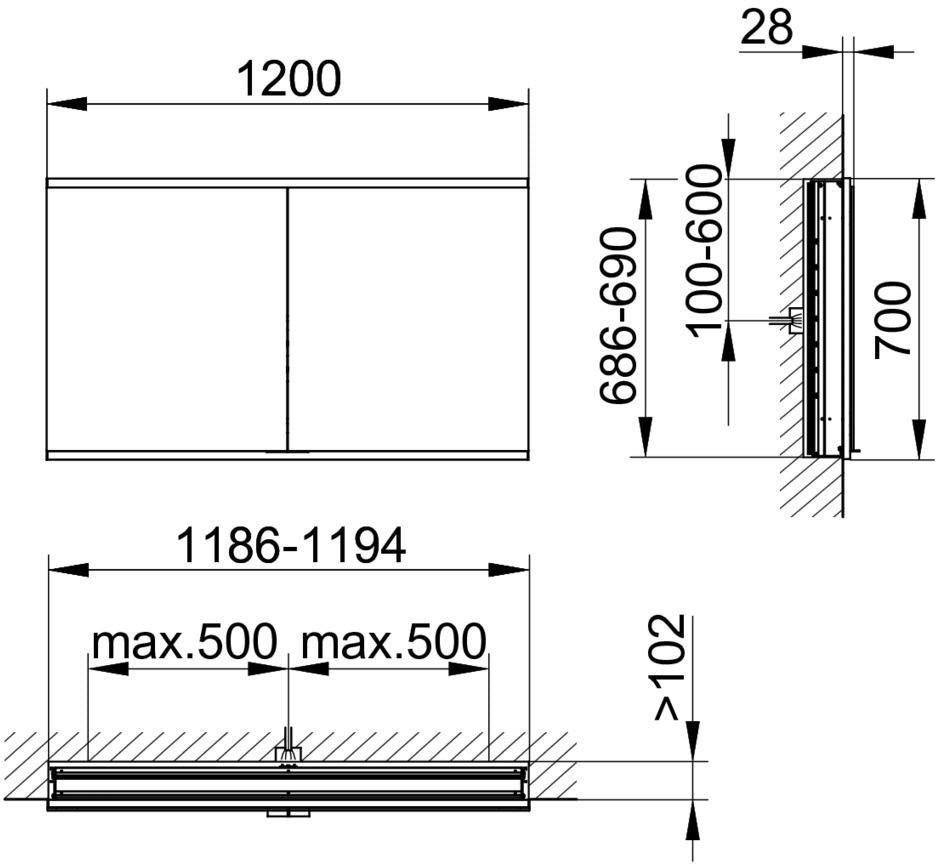 KEUCO Royal Modular 2.0 Spiegelschrank 600 mm, unbeleuchtet, Wandeinbau, mit Steckdose & USB