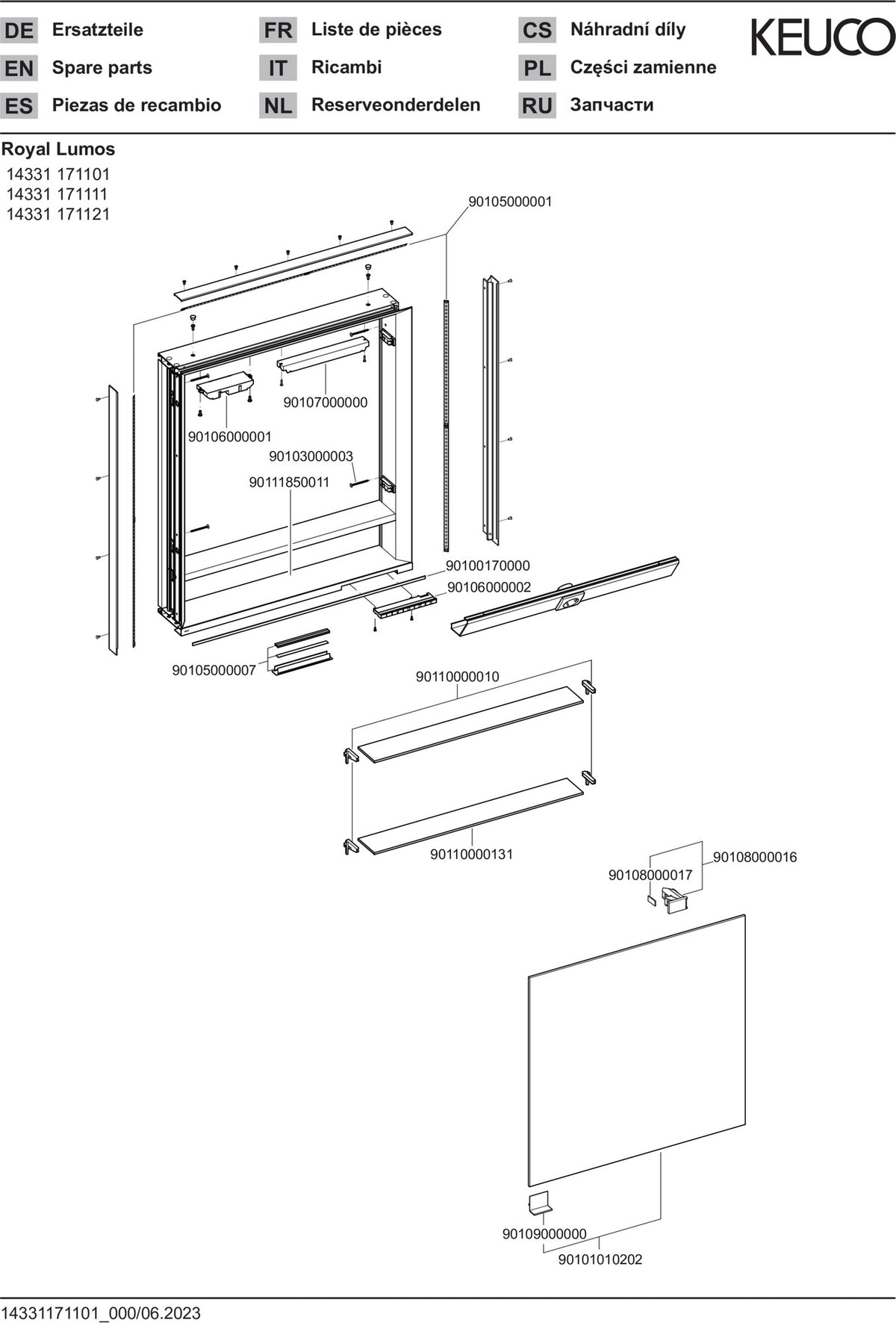 KEUCO Royal Lumos Spiegelschrank 650 mm, Wandeinbau, Anschlag rechts, silber-eloxiert