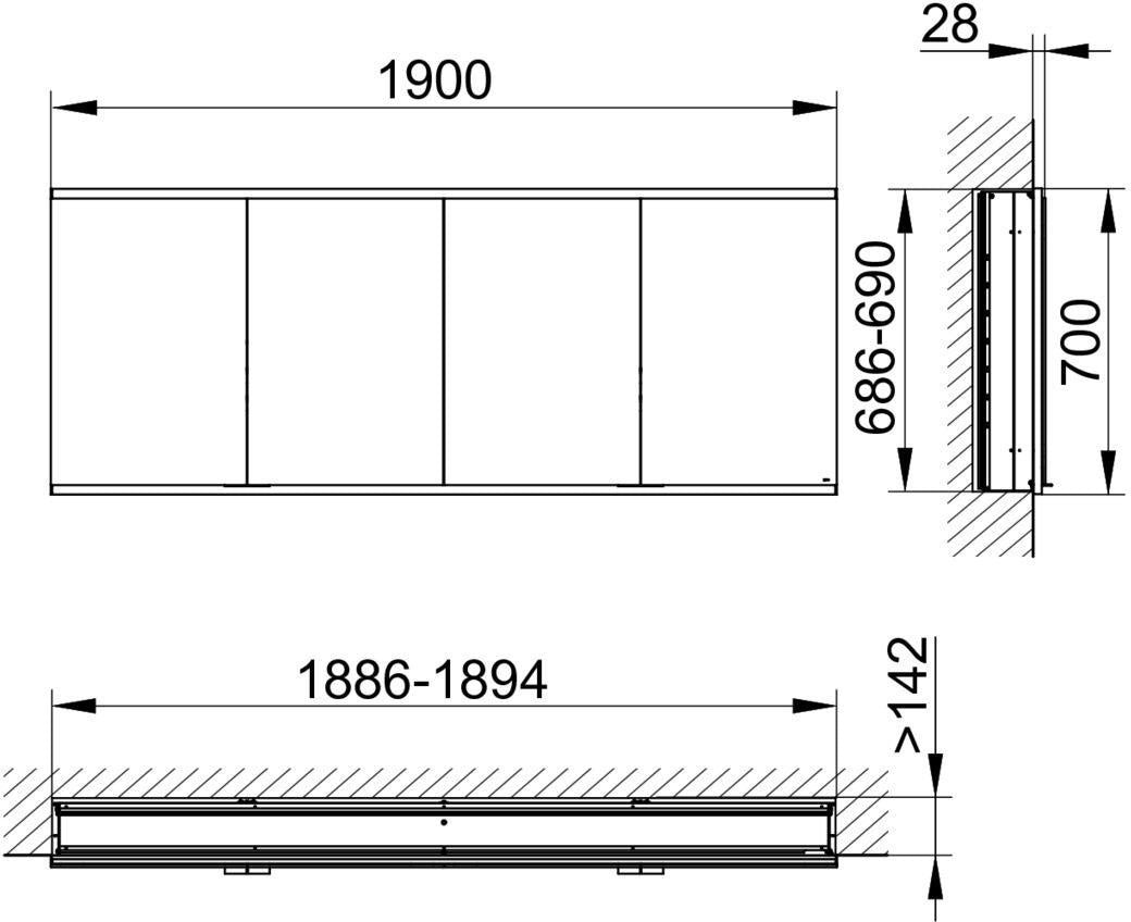 KEUCO Royal Modular 2.0 Spiegelschrank Einbau 1900 mm, unbeleuchtet, 4 Türen, silber-eloxiert