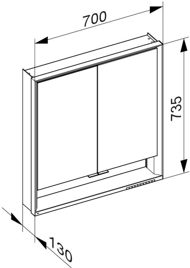 KEUCO Royal Lumos Spiegelschrank 700 mm silber-eloxiert mit Ablagefach – Wandvorbau