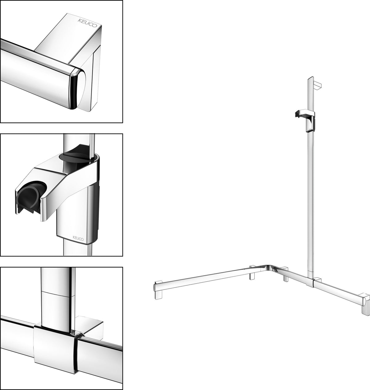 KEUCO AXESS Duschhandlauf 850 mm rechts mit Brausestange, silber-eloxiert