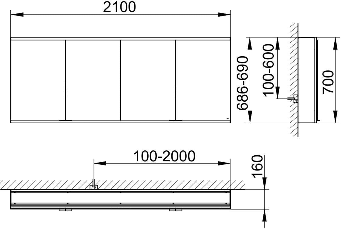 KEUCO Royal Modular 2.0 Spiegelschrank 2100 mm, beleuchtet, ohne Steckdose, silber-eloxiert
