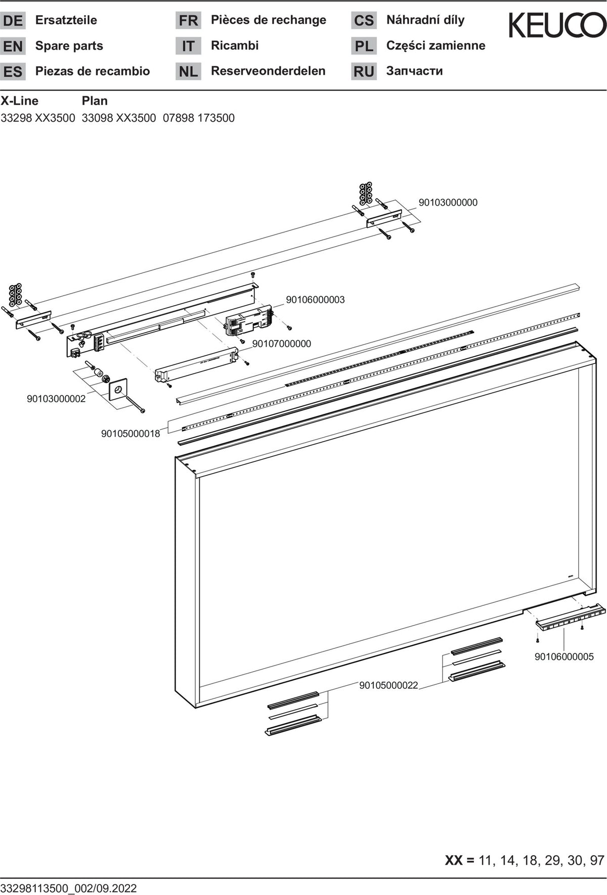 KEUCO X-Line Lichtspiegel 1200x700 mm mit Spiegelheizung, DALI, anthrazit – LED-Beleuchtung